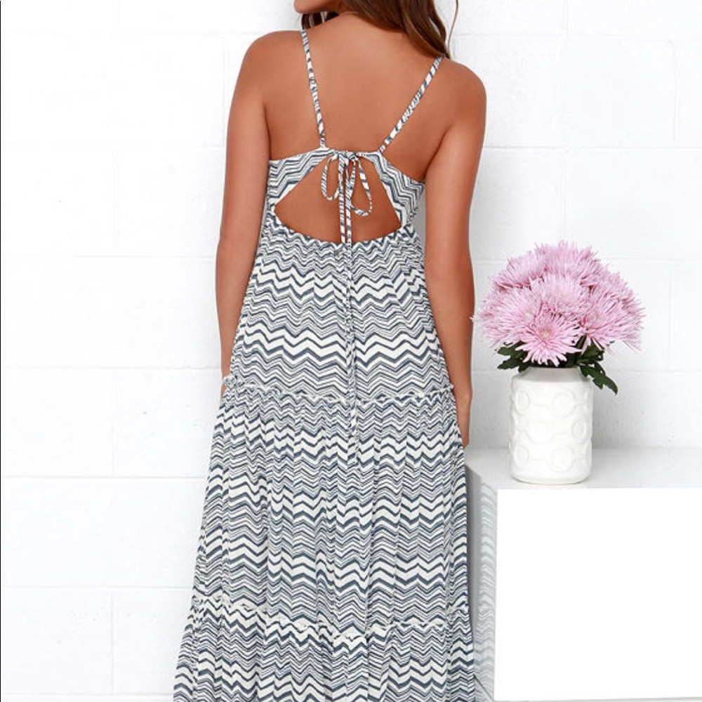 Blue striped maxi dress-backless